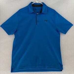 Under Armour Polo Shirt Mens Large Blue Performance Golf Rugby Loose Heat Gear